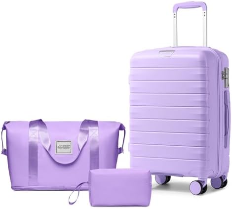 LARVENDER Luggage Sets 3 Piece with Duffel Bag Hardside PP Carry On Suitcase with 360° Spinner Wheels TSA Lock Luggage Sets for Women, Lavender