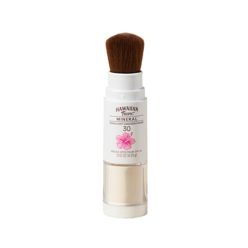 Hawaiian Tropic Mineral Powder Sunscreen Brush SPF 30 | Beach Essentials, Zinc Oxide Mineral Sunscreen Powder SPF, Face Sunblock Travel Size, Brush On Sun Screen Protector for Face and Body, 0.15oz