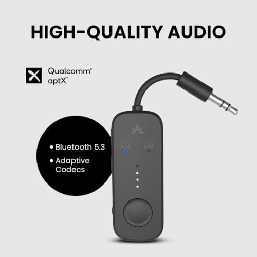 Avantree Relay - Airplane Bluetooth 5.3 Adapter with Qualcomm aptX Adaptive, Supports 2 AirPods or Headphones, 20Hr Playtime, 3.5mm AUX Wireless Audio Transmitter for Travel Flight, Airline, Gym - Image 3