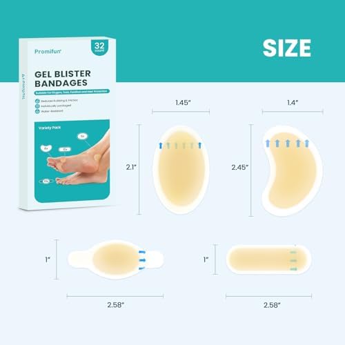 Hydrocolloid Gel Blister Bandages Pads - (Variety Pack) Promifun 32ct Waterproof Adhesive Blisters Bandages - Blister Pads for Heel, Foot, Toe, Feet - Gel Blister Chshions for Prevention & Recovery - Image 5