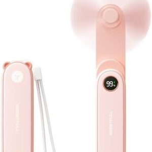 SWEETFULL Portable Handheld Mini Fan with LED Display, 3-in-1 Personal Foldable USB Rechargeable Hand Held Fan & Flashlight for Travel, Lash Eyelash, Cute Small Pocket for Women, Girls
