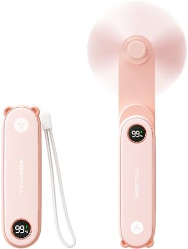 SWEETFULL Portable Handheld Mini Fan with LED Display, 3-in-1 Personal Foldable USB Rechargeable Hand Held Fan & Flashlight for Travel, Lash Eyelash, Cute Small Pocket for Women, Girls