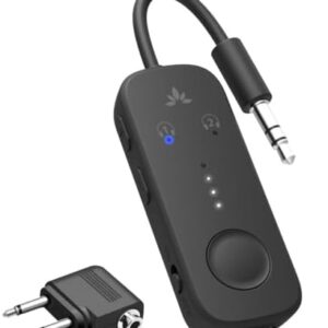 Avantree Relay - Airplane Bluetooth 5.3 Adapter with Qualcomm aptX Adaptive, Supports 2 AirPods or Headphones, 20Hr Playtime, 3.5mm AUX Wireless Audio Transmitter for Travel Flight, Airline, Gym