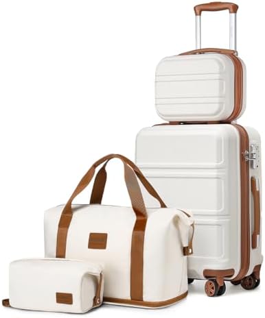 Kono Luggage Set 4 Piece Carry On Hardside Luggage with TSA Lock Spinner Wheels Carry On Suitcase Cream White