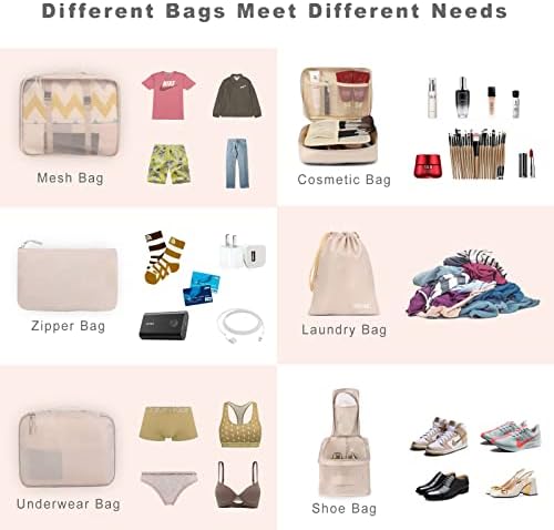 BAGAIL 8 Set Packing Cubes Luggage Organizer Bags for Travel Accessories-Cream - Image 4