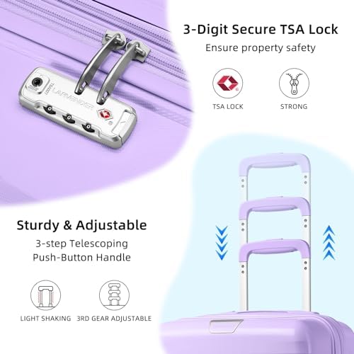LARVENDER Luggage Sets 3 Piece with Duffel Bag Hardside PP Carry On Suitcase with 360° Spinner Wheels TSA Lock Luggage Sets for Women, Lavender - Image 4