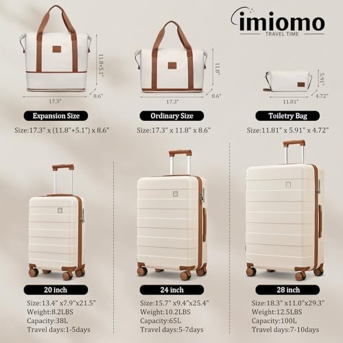imiomo Hard Shell Luggage Sets 5 Piece for Women, Lightweight Hardside Rolling Suitcase Set with Spinner Wheels and TSA Lock, Beige - Image 9
