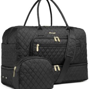 Large Women Travel Duffle Bag - Carry on Overnight Bag Weekend Travel Duffel Tote Bag Yoga Gym Bag with Wet Pocket Toiletry Weekender Overnight Bag for Travel Business Trips Sport Hospital Black