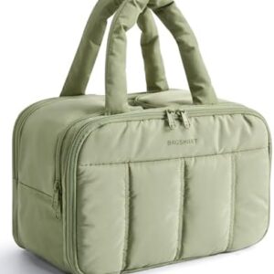 BAGSMART Travel Toiletry Bag, Puffy Large Toiletry Bag for Women, Lightweight Cosmetic Makeup Bag Organizer with Handle for Traveling, Accessories, Essentials, Toiletries (Green)