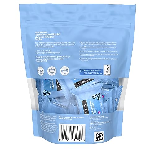 Neutrogena Makeup Remover Wipes Singles, Individually Wrapped Face Wipes, Daily Facial Cleanser Towelettes, Gently Removes Oil & Makeup, Alcohol-Free Makeup Wipes, 20 ct - Image 9