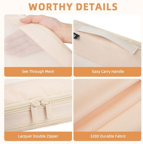 BAGAIL 4 Set/6 Set/8 Set Compression Packing Cubes Travel Accessories Expandable Packing Organizers (Square Mesh, 06-Beige) - Image 6