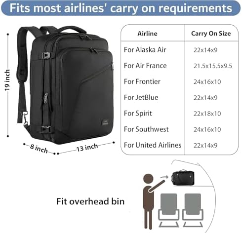 MATEIN Carry on Backpack, Extra Large Travel Backpack Expandable Airplane Approved Weekender Bag for Men and Women, Water Resistant Lightweight Daypack for Flight 40L, Black - Image 2