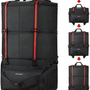 mixi Travel Bag with Wheels Expandable Foldable Luggage Bag Collapsible Rolling Travel Bag Duffel Bag Large Capacity Suitcase for Men Women, Black