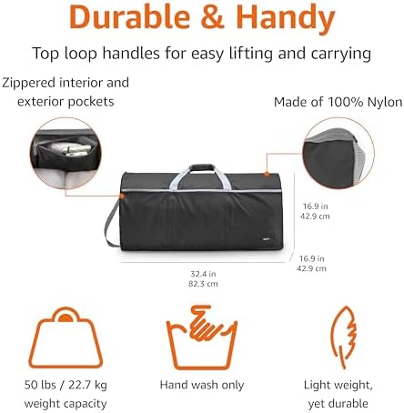 Amazon Basics 32" Extra Large Foldable Duffle Bag for Travel & Storage, with Exterior/Interior Zippered Pockets, Lightweight/Durable Nylon Material, 50-LBS Capacity, 9254 Cubic Inch (150L), Black - Image 2