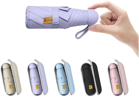 BAODINI Travel Mini Umbrella for Purse With Case Small Compact UV Sun Protection Sun Lightweight Tiny Pocket Umbrella for Women Kids and Men