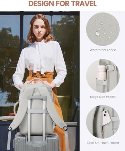 LOVEVOOK Travel Backpack For Women, 40L Carry On Backpack Flight Approved, TSA Personal Item Travel Bag Fits 17 Inch Laptop, Business Weekender Overnight Waterproof Daypack With 2 Cubes, Grey-Pink - Image 7