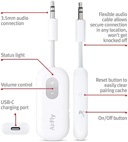 Twelve South AirFly SE | Bluetooth Wireless Audio Transmitter Adapter for AirPods/Headphones, 20+ Hr Battery, Works with 3.5mm aux Jacks on Airplanes, TVs, Gym Equipment, and Travel - Image 3