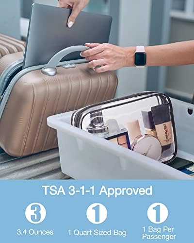 BAGSMART Clear Toiletry Bag, 2 Packs TSA Approved Water resistant Quart Size Travel Organizer, Airport Airline Travel Essential Carry On Makeup Cosmetic Bags for Women, Black - Image 3