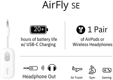 Twelve South AirFly SE | Bluetooth Wireless Audio Transmitter Adapter for AirPods/Headphones, 20+ Hr Battery, Works with 3.5mm aux Jacks on Airplanes, TVs, Gym Equipment, and Travel - Image 9