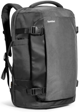 tomtoc Travel Backpack 40L, TSA Friendly Flight Approved Carry-on Luggage Hand Water-resistant Lightweight Business Rucksack, Durable Large Weekender Bag Daypack Fits 17.3 Inch Laptop, PFAS Free