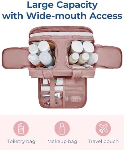 BAGSMART Travel Toiletry Bag, Lightweight Large Wide-open Travel Bag for Women, Puffy Cosmetic Makeup Bag Organizer with Handle for Accessories,Essentials, Toiletries, Dark Pink - Image 3