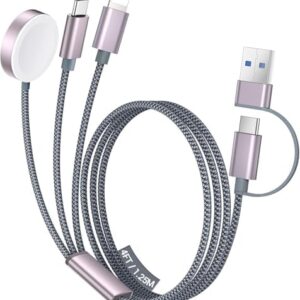 Temdan for Apple Watch Charger,3 in 2 USB C Cable for iPhone 16 Charger/Type C/Lightning,Multi Charging Cable Cord,Portable Travel Essentials Designed for iWatch Ultra/SE/10-1&iPhone 16-12-4FT