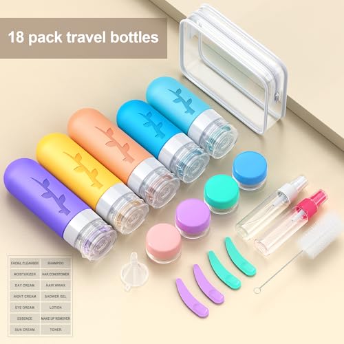 19pack Travel Bottles for Toiletries, TSA Approved Silicone Travel Size Containers for toiletries, Refillable & Leakproof Travel shampoo and conditioner bottles - Image 3