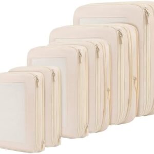 BAGAIL 4 Set/6 Set/8 Set Compression Packing Cubes Travel Accessories Expandable Packing Organizers (Square Mesh, 06-Beige)