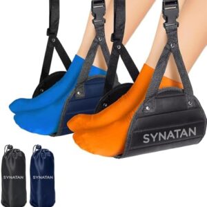 Plane Foot Hammock, Portable Airplane Foot Hammock for Plane Travel, Perfect Foot Sling for Airplane Travel, Leg Hammock to Relax Your Feet, Fly Essential Long Flight Must Haves, Black & Blue, 2 Pack