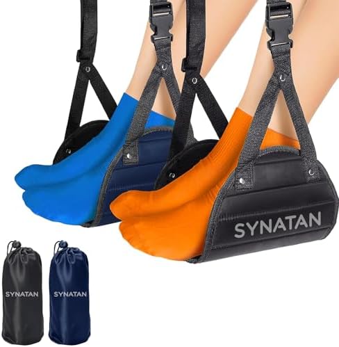 Plane Foot Hammock, Portable Airplane Foot Hammock for Plane Travel, Perfect Foot Sling for Airplane Travel, Leg Hammock to Relax Your Feet, Fly Essential Long Flight Must Haves, Black & Blue, 2 Pack