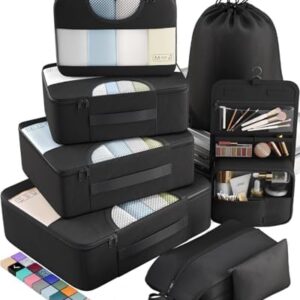 Veken 8 Set Packing Cubes for Travel Essentials, Suitcase Organizer Bags Set for Luggage, Road Trip Travel Accessories in 4 Sizes (Extra Large, Large, Medium, Small), Black
