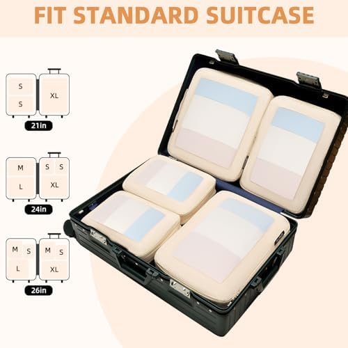 BAGAIL 4 Set/6 Set/8 Set Compression Packing Cubes Travel Accessories Expandable Packing Organizers (Square Mesh, 06-Beige) - Image 7