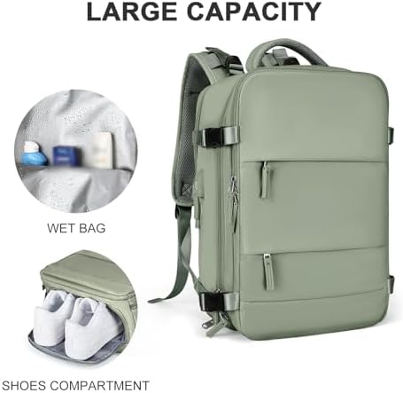 coowoz Large Travel Backpack For Women Men,Carry On Backpack,Hiking Backpack Waterproof Outdoor Sports Rucksack Casual Daypack travel essentials（Gray Green） - Image 3
