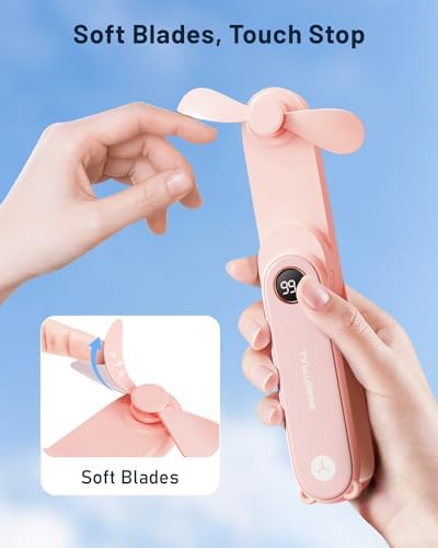 SWEETFULL Portable Handheld Mini Fan with LED Display, 3-in-1 Personal Foldable USB Rechargeable Hand Held Fan & Flashlight for Travel, Lash Eyelash, Cute Small Pocket for Women, Girls - Image 6