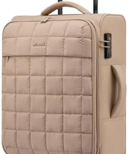 LOVEVOOK Carry On Luggage 22x14x9 Airline Approved, 20 Inch Softside with Wheels, Lightweight Spinner Suitcase with TSA Lock, Water-Resistant Large Capacity for Travel, Khaki