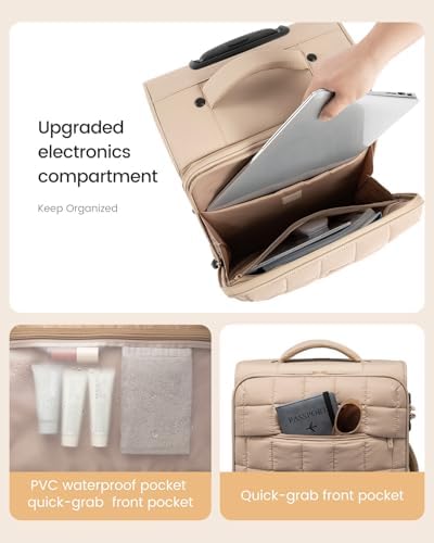 LOVEVOOK Carry On Luggage 22x14x9 Airline Approved, 20 Inch Softside with Wheels, Lightweight Spinner Suitcase with TSA Lock, Water-Resistant Large Capacity for Travel, Khaki - Image 6