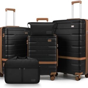 Luggage Sets 5 Piece Luggage Sets Lightweight Hard Shell Suitcases with Spinner Wheels for Family Travel - Durable PC+ABS Material Carry On Luggage (Black)