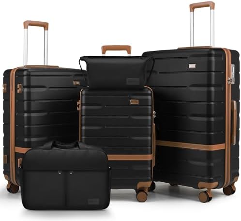 Luggage Sets 5 Piece Luggage Sets Lightweight Hard Shell Suitcases with Spinner Wheels for Family Travel - Durable PC+ABS Material Carry On Luggage (Black)