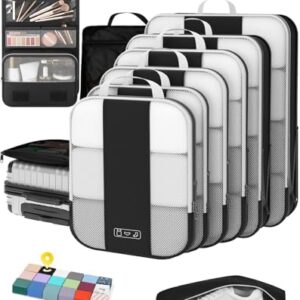 10 Set Compression Packing Cubes for Travel Essentials,Compressible Expandable Packing Cubes for Suitcase,OlarHike Luggage Organizer Bags for Travel,Handy Helper for Organizing Clothes(Black)
