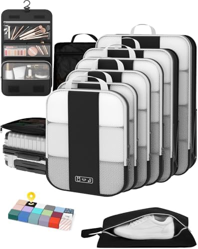 10 Set Compression Packing Cubes for Travel Essentials,Compressible Expandable Packing Cubes for Suitcase,OlarHike Luggage Organizer Bags for Travel,Handy Helper for Organizing Clothes(Black)