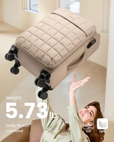 LOVEVOOK Carry On Luggage 22x14x9 Airline Approved, 20 Inch Softside with Wheels, Lightweight Spinner Suitcase with TSA Lock, Water-Resistant Large Capacity for Travel, Khaki - Image 2