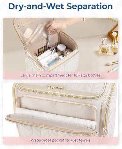 BAGSMART Travel Toiletry Bag, Large Wide-open Travel Bag for Toiletries, Makeup Cosmetic Travel Bag with Handle-Black - Image 2