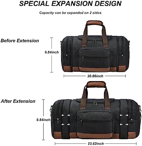 Litvyak Duffle Bag for Travel, 50L Canvas Travel Duffel Bags Overnight Weekend Gym Carry On Luggage Bag for Men & Women(Black) - Image 4