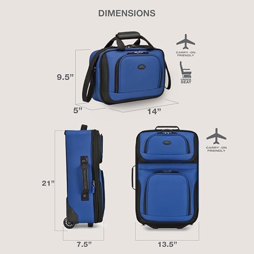 U.S. Traveler Rio Softside Expandable Carry-on Rolling Luggage, Blue, 2 Wheel Set - Image 7