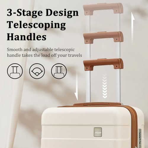 imiomo Hard Shell Luggage Sets 5 Piece for Women, Lightweight Hardside Rolling Suitcase Set with Spinner Wheels and TSA Lock, Beige - Image 4