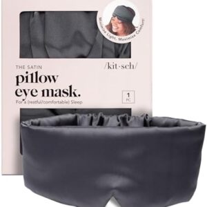 Kitsch Satin Sleep Mask - Eye Mask for Sleep, Softer Than Silk Satin Sleeping Mask Blindfold and Sleep Masks for Women and Men, Eye Care Travel Essentials - Charcoal Black