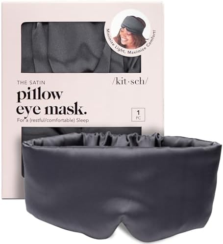 Kitsch Satin Sleep Mask - Eye Mask for Sleep, Softer Than Silk Satin Sleeping Mask Blindfold and Sleep Masks for Women and Men, Eye Care Travel Essentials - Charcoal Black
