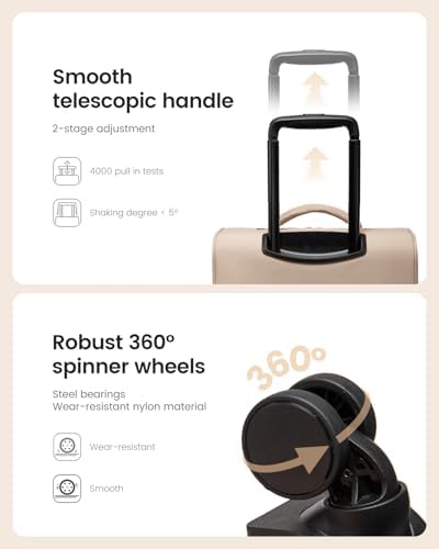 LOVEVOOK Carry On Luggage 22x14x9 Airline Approved, 20 Inch Softside with Wheels, Lightweight Spinner Suitcase with TSA Lock, Water-Resistant Large Capacity for Travel, Khaki - Image 3