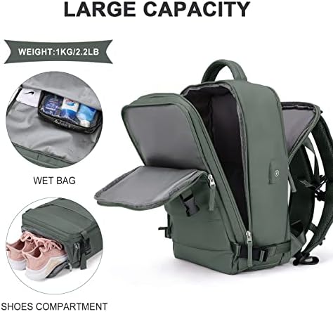 coowoz Large Travel Backpack For Women Men,Carry On Backpack,Hiking Backpack Waterproof Outdoor Sports Rucksack Casual Daypack Travel Essentials(Olive Green) - Image 4