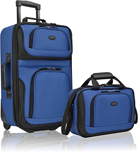 U.S. Traveler Rio Softside Expandable Carry-on Rolling Luggage, Blue, 2 Wheel Set